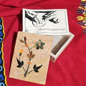 Soapstone With Semi-Precious Stone Inlay Trinket Jewelry Box with Floral Design